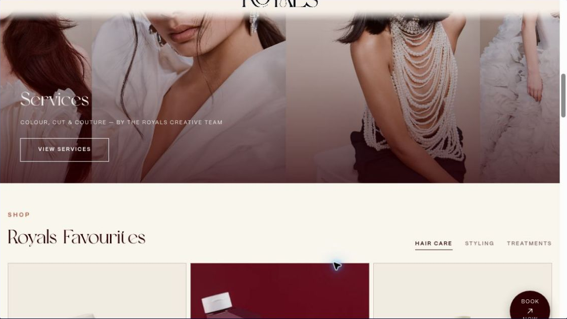 Royals Hair services and retail sections sharing one visual identity.